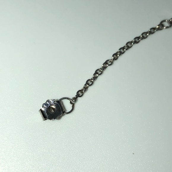 STERLING Silver & Cz Stones Stud Earrings w Chain Attached to Backing .7” - Picture 6 of 6